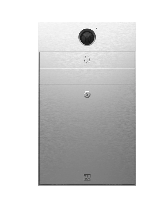 Videocitofono Hikvision, modello Nouvel MA 17610 con cassetta postale a incasso in acciaio inox dal design made in Italy by Mylbox.