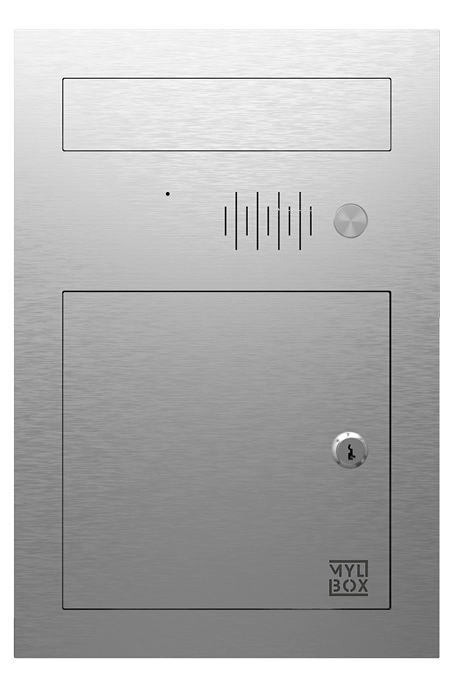 Cassetta postale Mylbox di design personalizzata da esterno in acciaio inox con citofono BTicino integrato modello Norman MA18010.