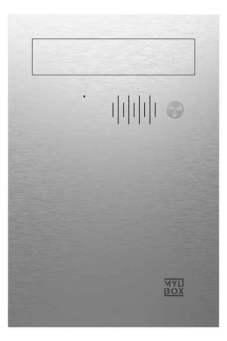 Cassetta lettere di design in acciaio inox con citofono Bticino integrato, ad apertura posteriore modello Santiago MA18020 prodotta da Mylbox.