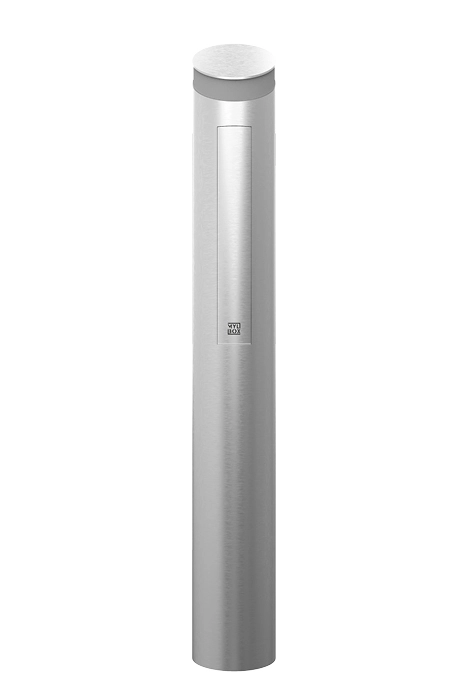 Sistema freestanding di design Mylbox in acciaio inox che integra cassetta postale autoportante Aalto MA17210 e sistema di illuminazione.