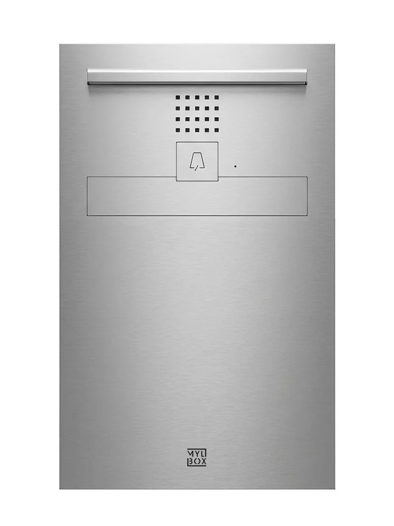 Cassetta postale ad apertura posteriore con luce LED e citofono Bticino integrato modello Toyo MA18420. Progettata ad incasso e in acciaio inox dal design moderno Mylbox.