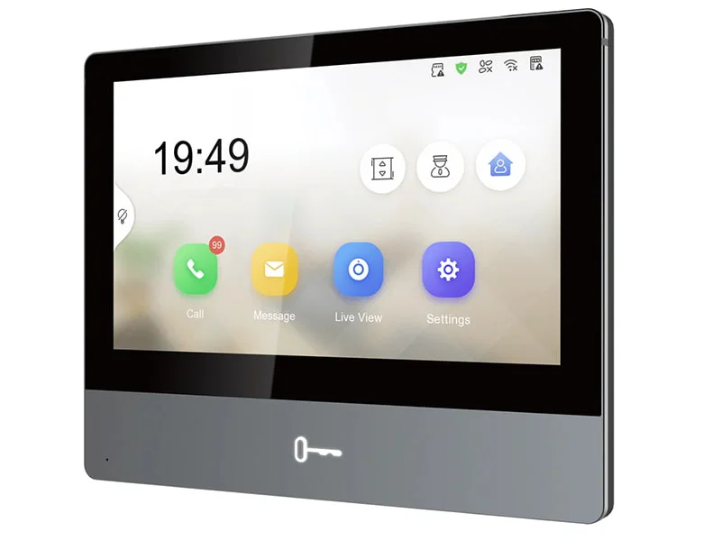 Inquadratura tre quarti schermo Red Dot per posti interni videocitofono Hikvision con controllo app e Wi-Fi.