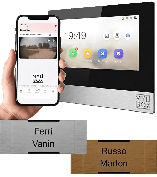 Monitor touchscreen Mylbox per videocitofoni Wifi Hikvision con app mobile per Android e IOS.