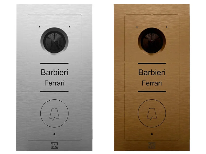 Citofono con telecamera, modelli personalizzabili Saarinen MA17910 e MA17920 di design e in acciaio con finitura inox e bronzo satinato, progettati da Mylbox.